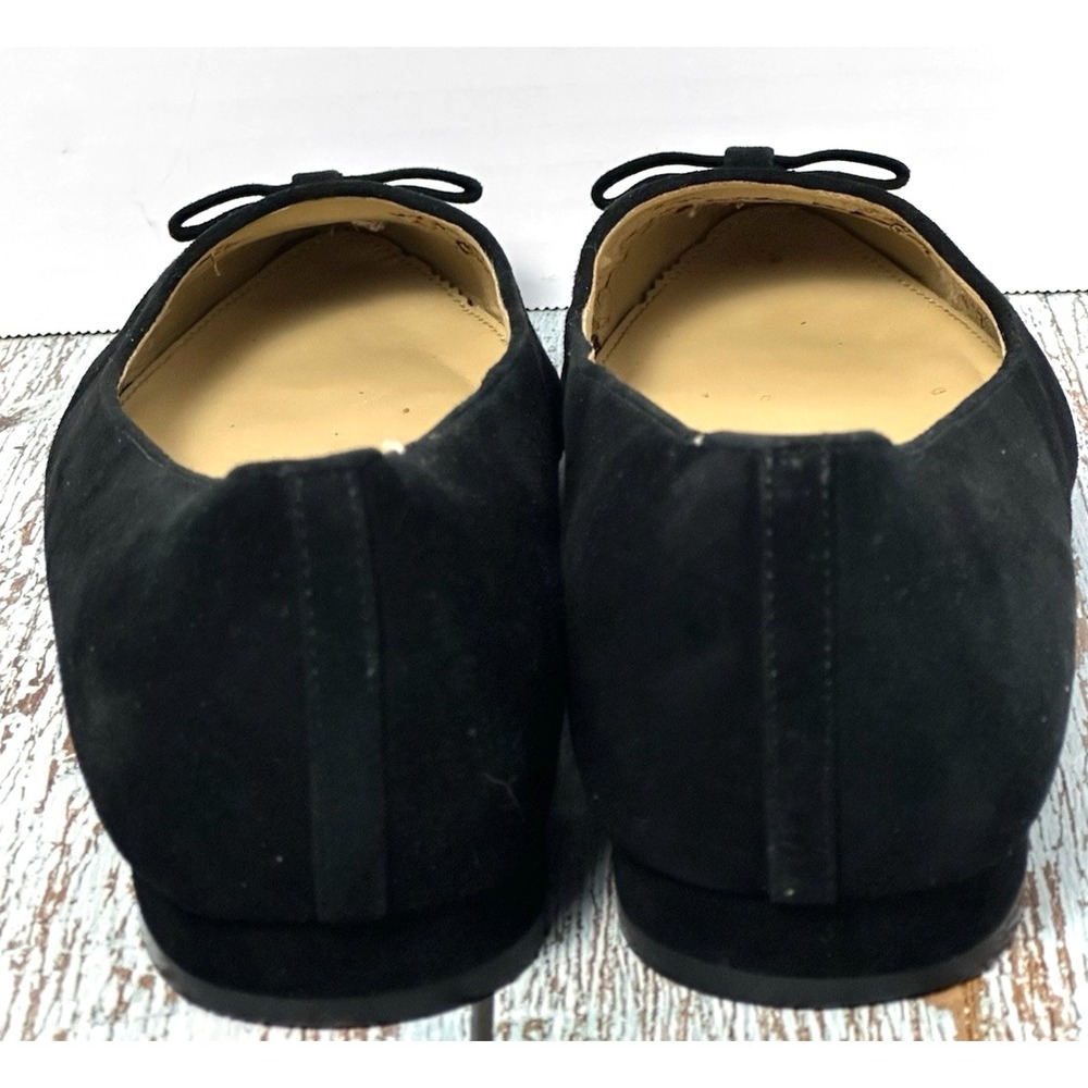 Talbots Edison Cap Toe Flats 9.5 M Black Suede Leather Bow Pointed Toe Shoes - Picture 9 of 16